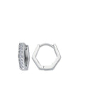 Silver CZ Hexagon Huggie Earrings – Rhodium Plated