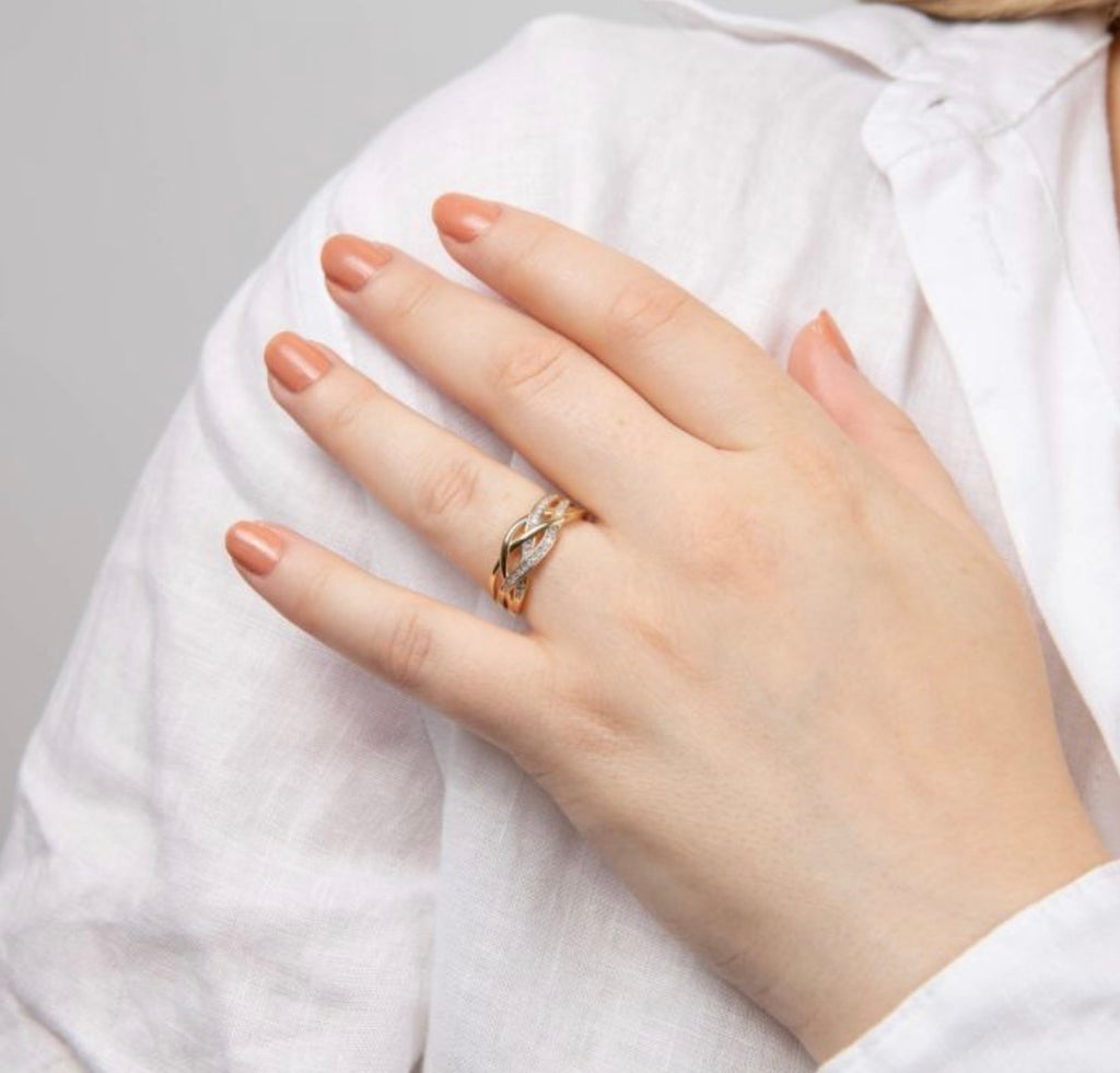 9ct Solid Gold Plaited-Style Diamond Ring – 0.10ct Pavé Design (PRE-ORDER)