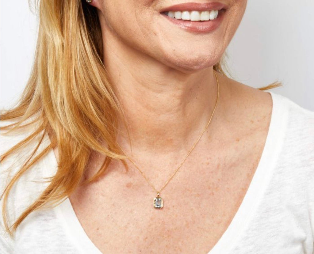 Elongated Aquamarine Pendant in 9ct Gold Curb Chain. PRE ORDER.