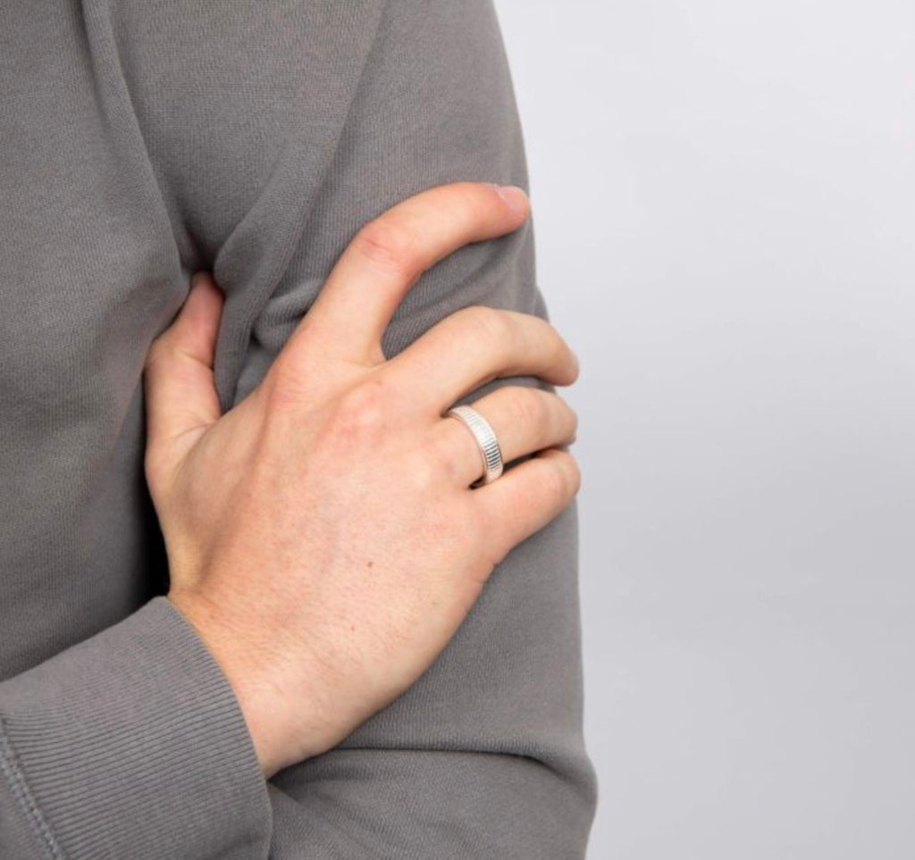 925 Silver Ridged Spinner Ring • Stress Relief Band. PRE ORDER