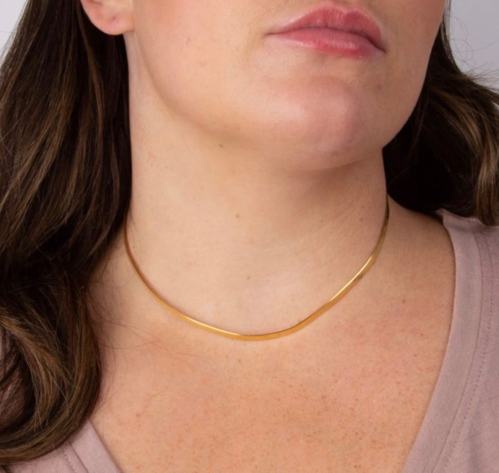 Flat Herringbone Chain Necklace – 18ct Gold Plated Sterling Silver (40–46cm). PRE ORDER