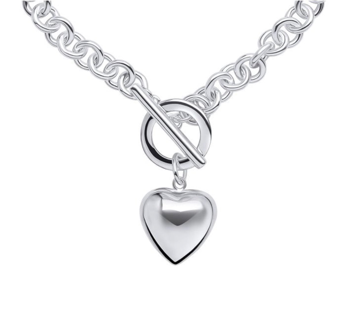 Sterling Silver Puff Heart T-Bar Chain Bracelet - PRE ORDER