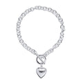 Sterling Silver Puff Heart T-Bar Chain Bracelet