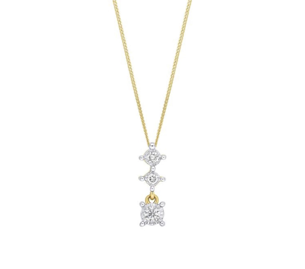 9ct Yellow Gold Diamond Trilogy Drop Pendant Necklace (0.10ct) - PRE ORDER