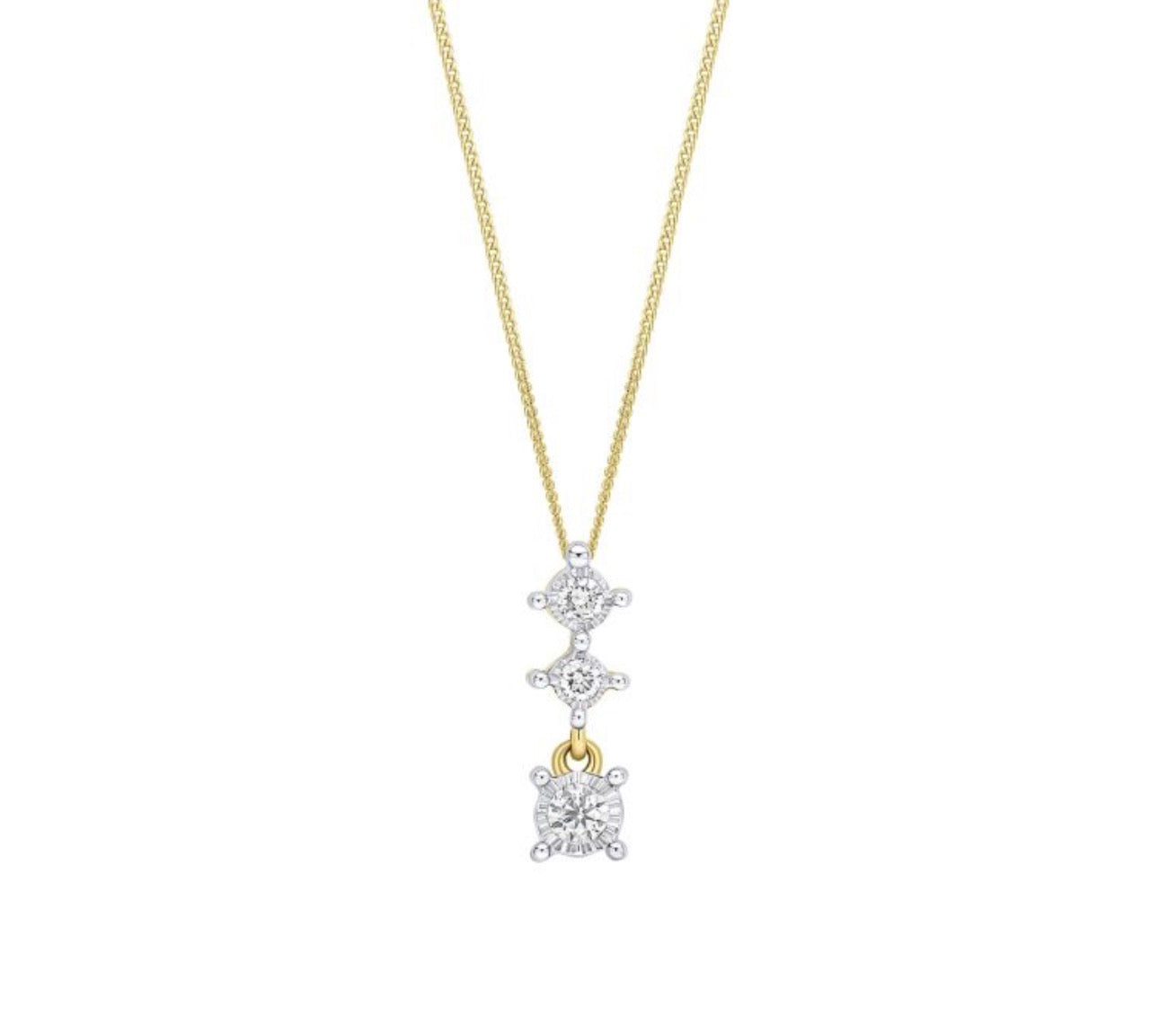 9ct Yellow Gold Diamond Trilogy Drop Pendant Necklace (0.10ct) - PRE ORDER