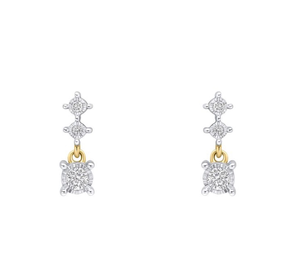 9ct Yellow Gold Diamond Trilogy Drop Earrings (0.20ct Total) - PRE ORDER