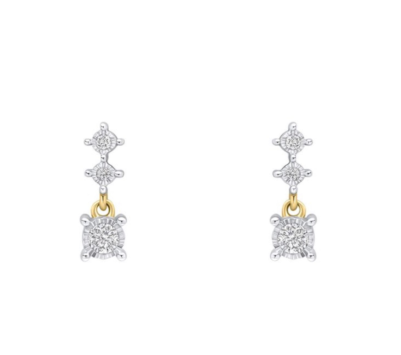 9ct Yellow Gold Diamond Trilogy Drop Earrings (0.20ct Total) - PRE ORDER