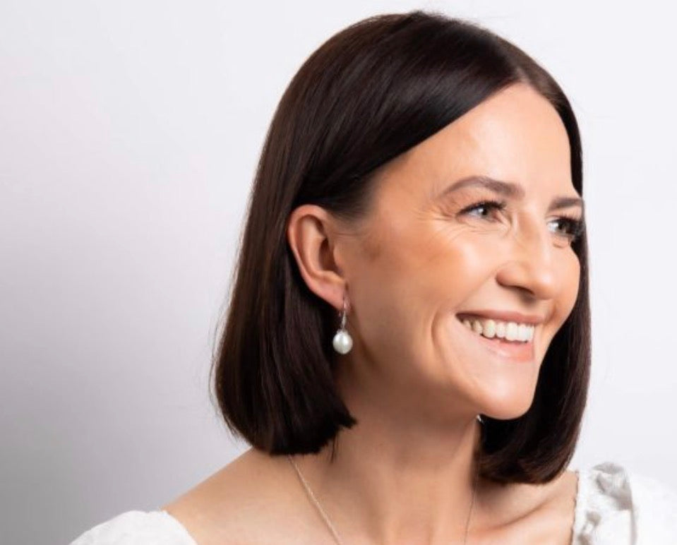 9ct White Gold Baroque Pearl & White Topaz Drop Earrings - PRE ORDER