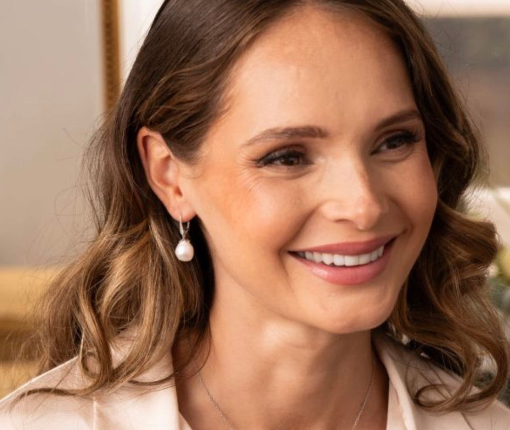 9ct White Gold Baroque Pearl & White Topaz Drop Earrings - PRE ORDER