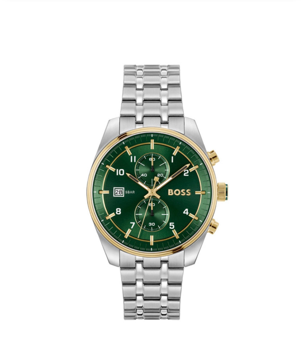 Hugo Boss Chronograph Watch – Green Dial & Two-Tone Steel (1514195)