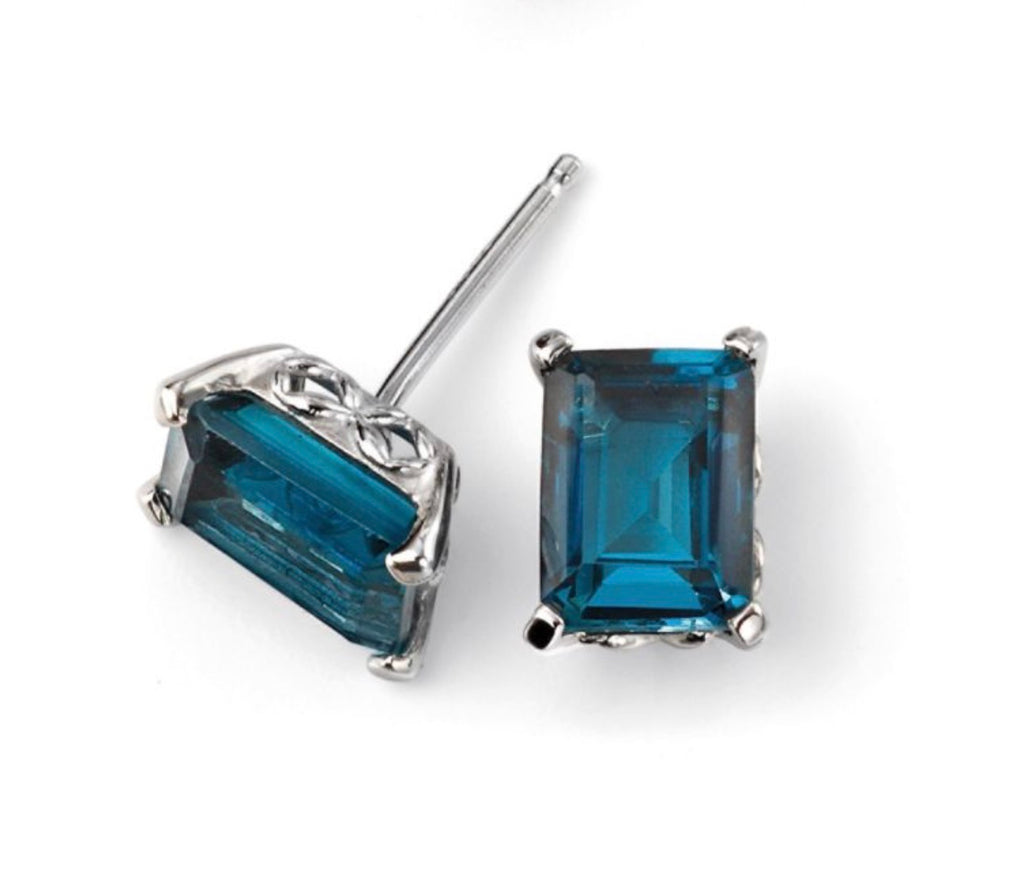 Rectangle London Blue Topaz Earrings in 9ct White Gold