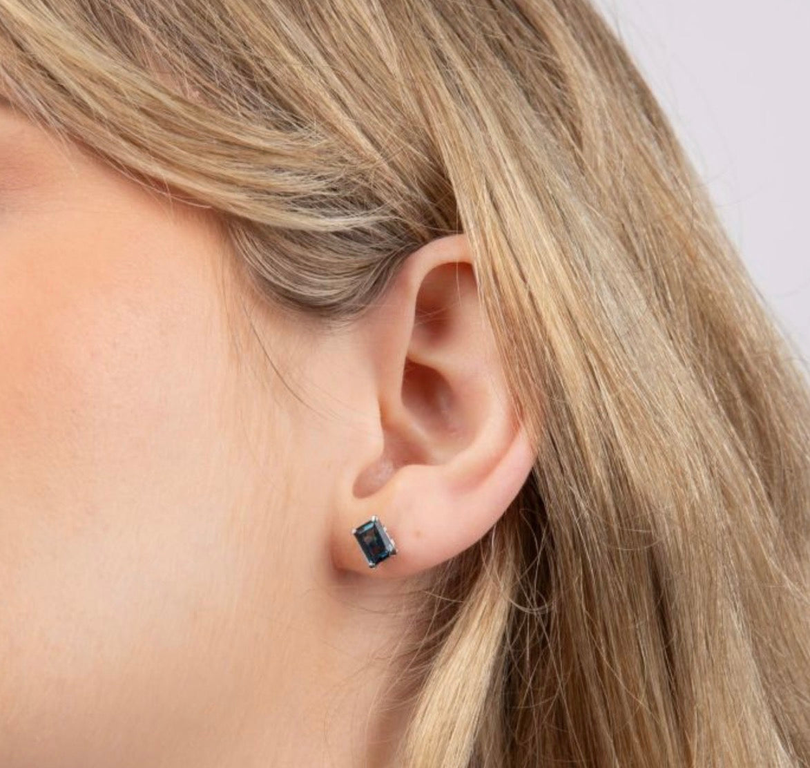 Rectangle London Blue Topaz Earrings in 9ct White Gold