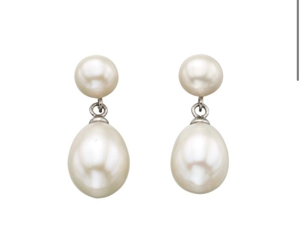 Double Drop Freshwater Pearl Earrings in Sterling Silver