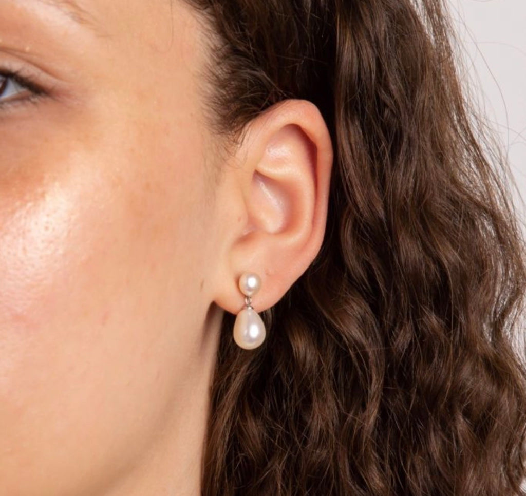 Double Drop Freshwater Pearl Earrings in Sterling Silver