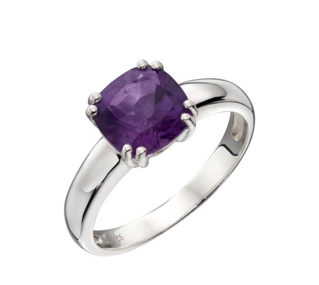 Cushion-Cut Amethyst Sterling Silver Ring
