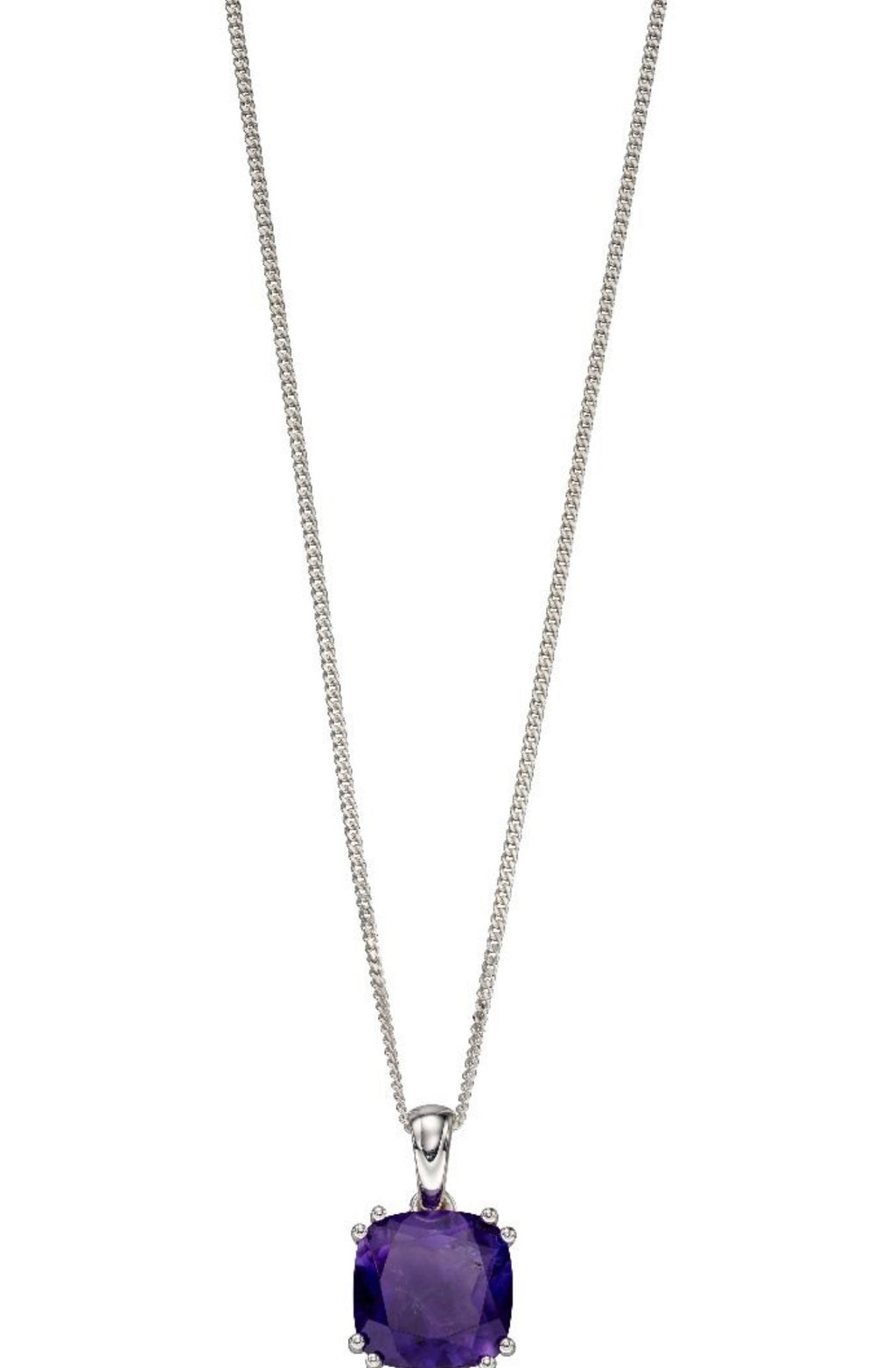 Sterling Silver Cushion-Cut Amethyst Pendant Necklace