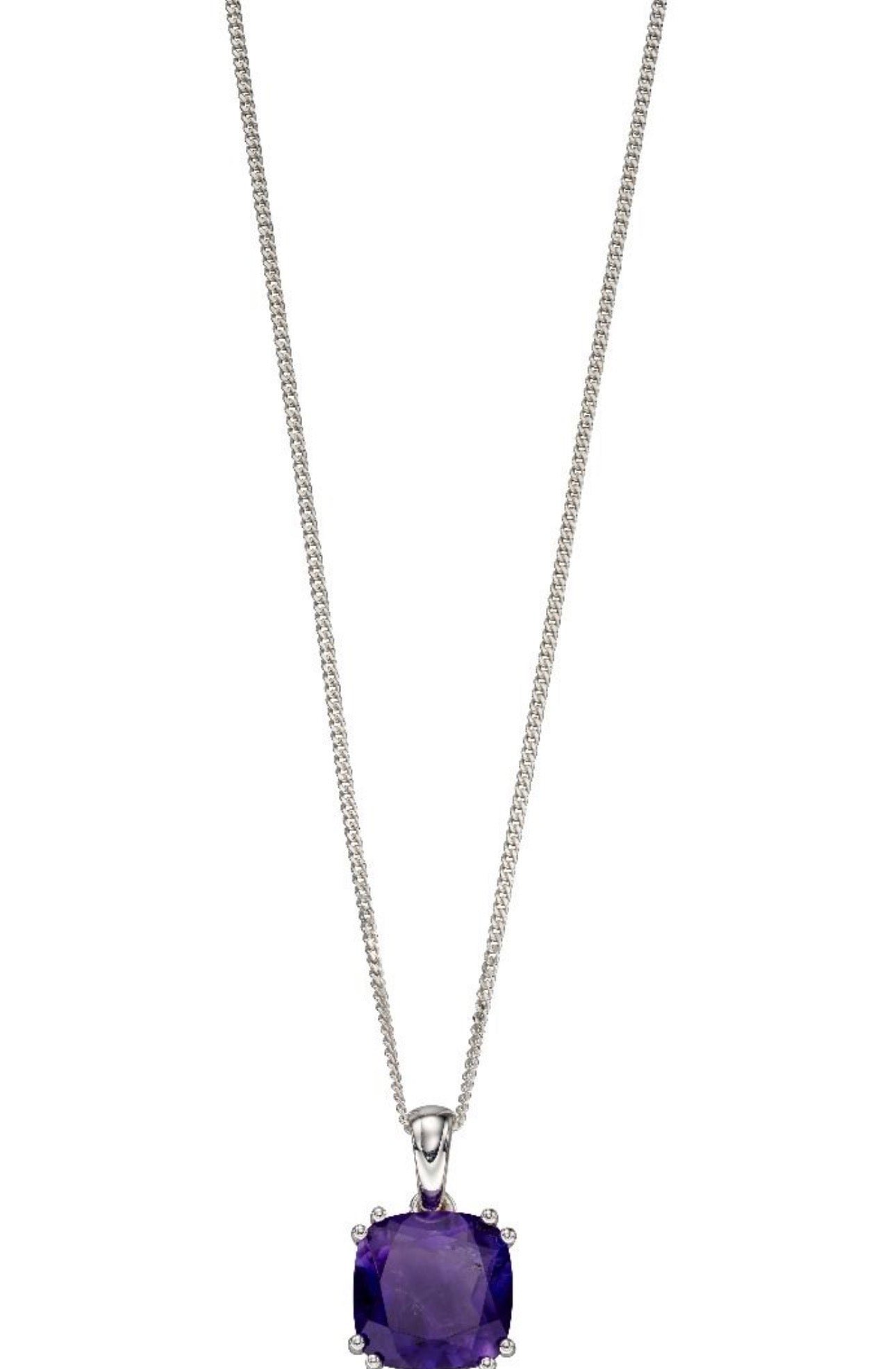 Sterling Silver Cushion-Cut Amethyst Pendant Necklace