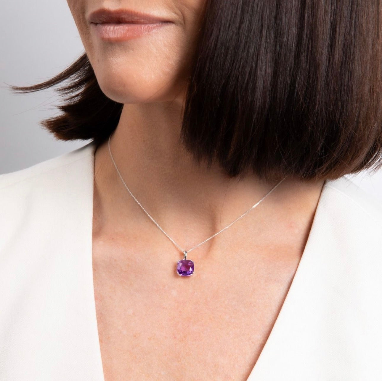 Sterling Silver Cushion-Cut Amethyst Pendant Necklace