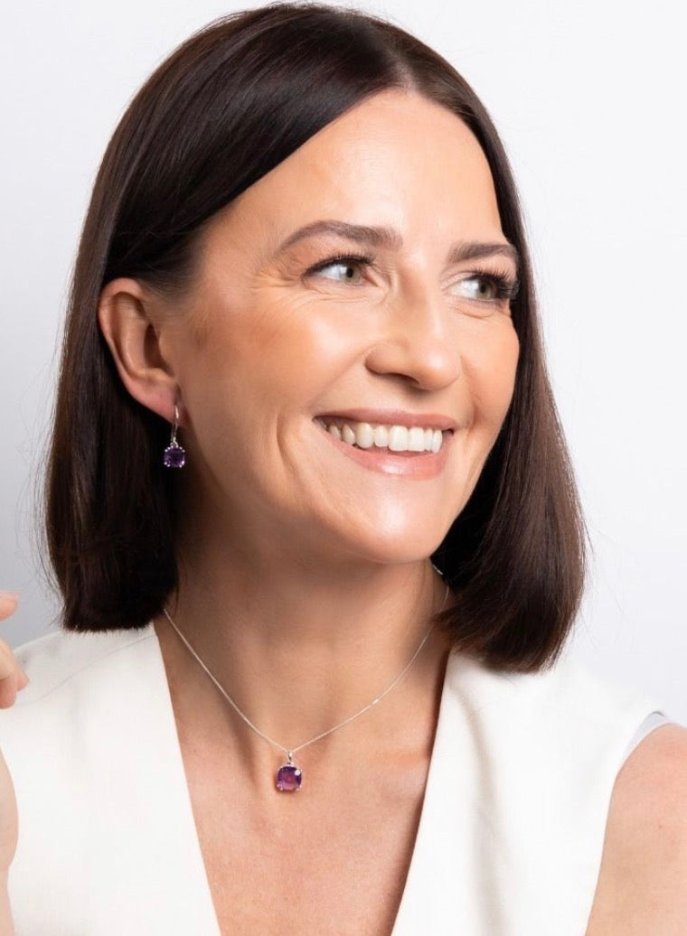 Sterling Silver Cushion-Cut Amethyst Pendant Necklace