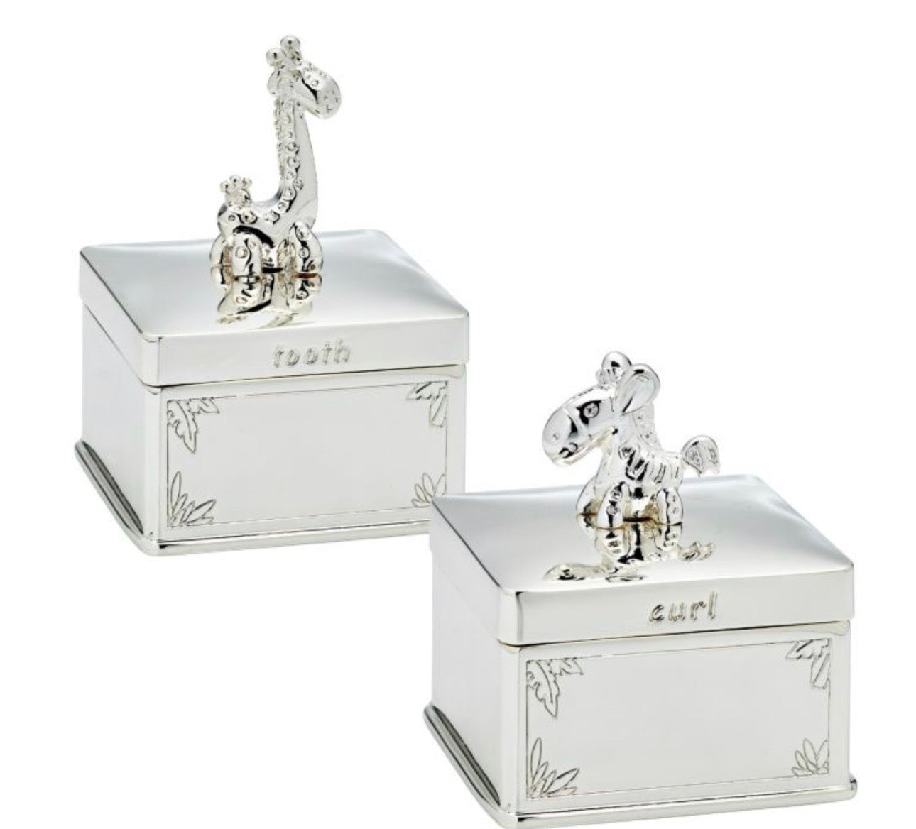 Giraffe & Zebra Tooth and Curl Keepsake Boxes