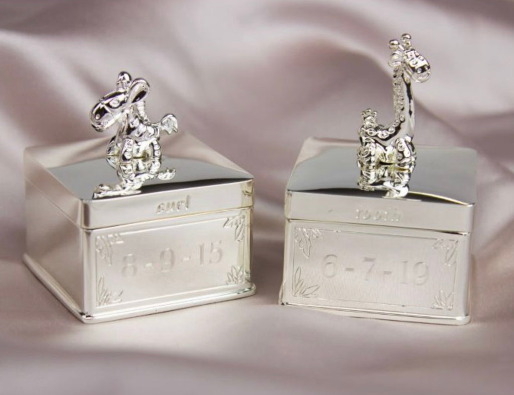 Giraffe & Zebra Tooth and Curl Keepsake Boxes