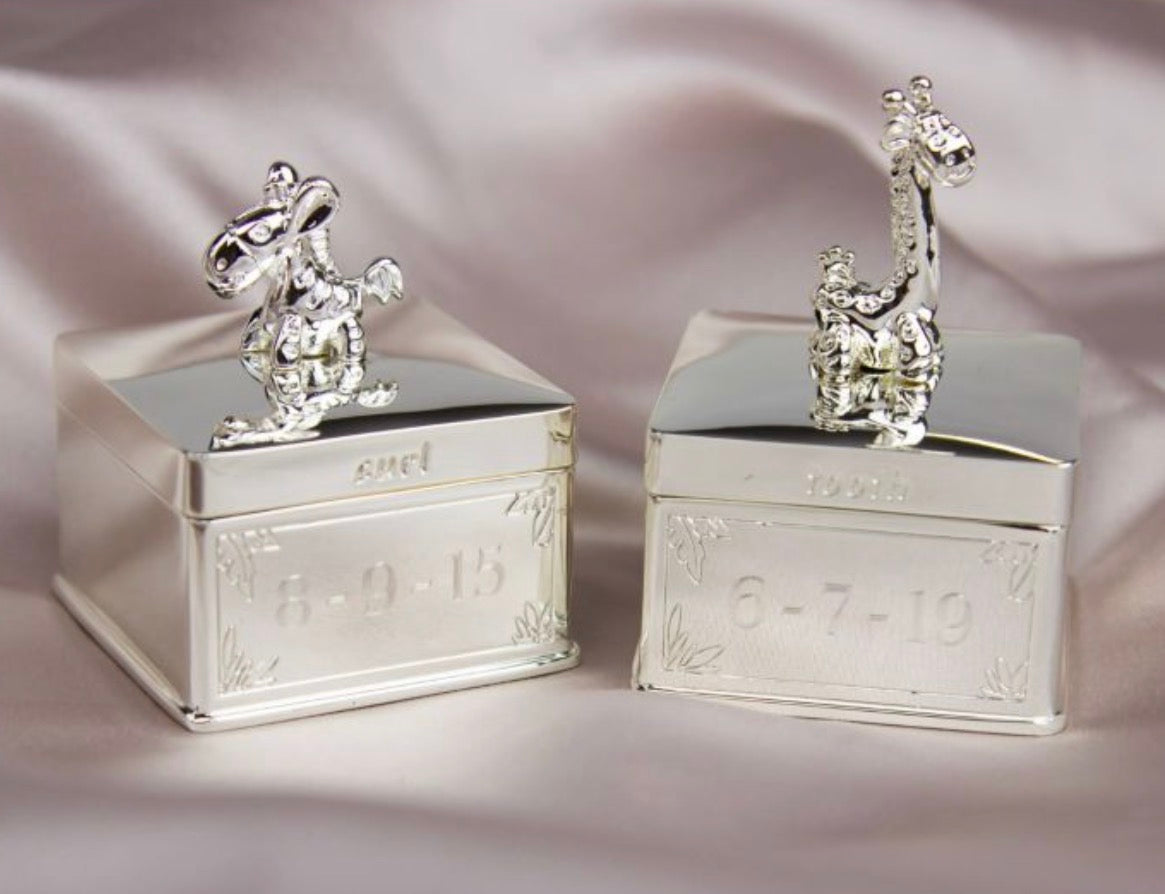 Giraffe & Zebra Tooth and Curl Keepsake Boxes