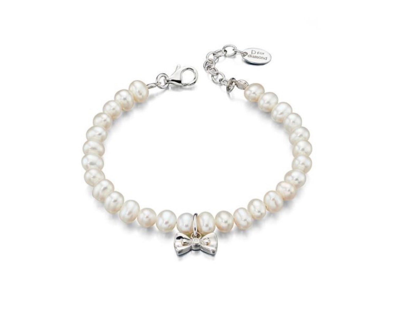 Shell Pearl & Bow Charm Bracelet with Diamond (Children’s)