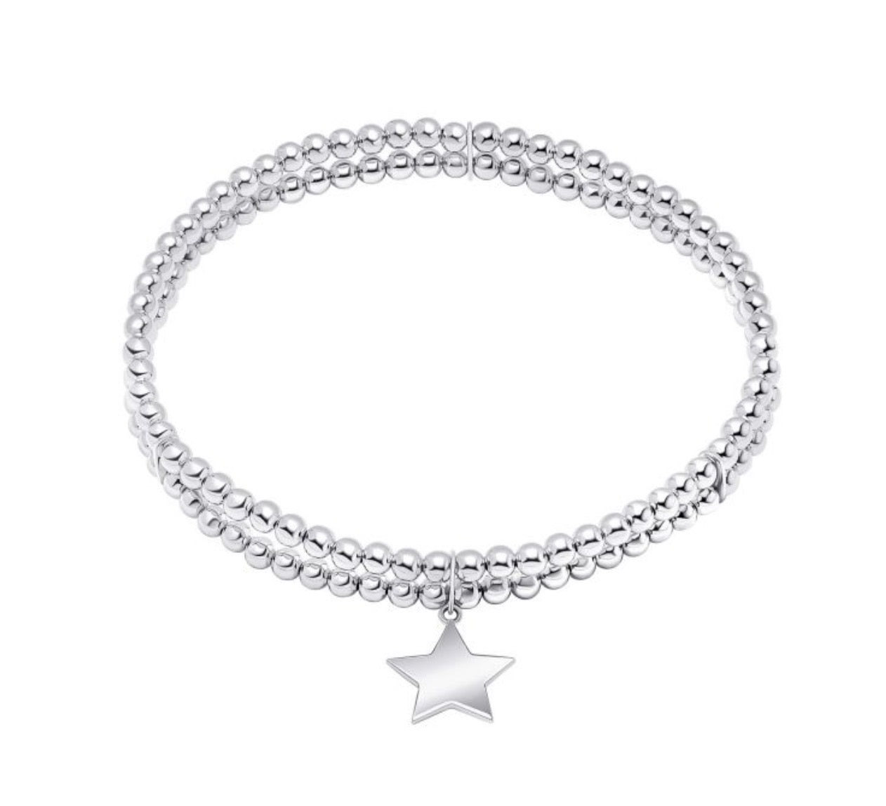 Double Row Stretch Bracelet with Star Charm – Sterling Silver