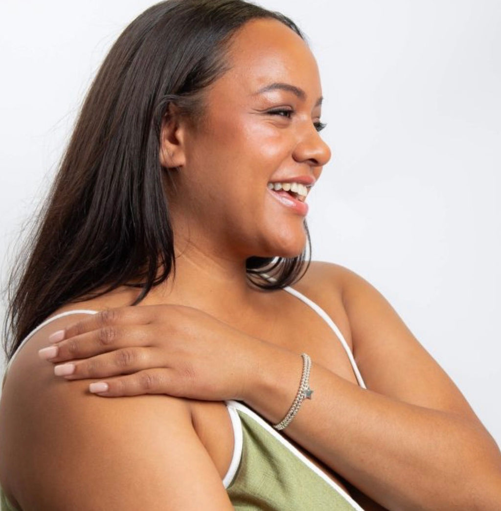 Double Row Stretch Bracelet with Star Charm – Sterling Silver