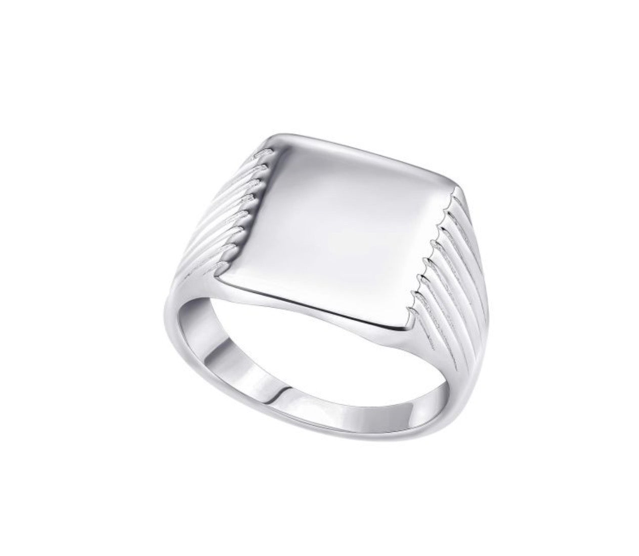Square Signet Ring with Ridged Sides in Sterling Silver