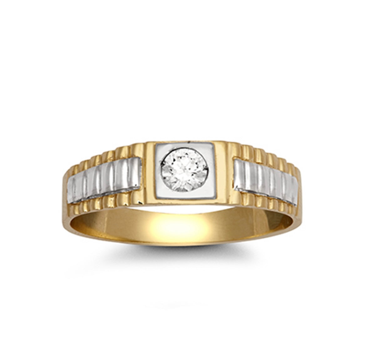 9ct Yellow Gold Brickwork CZ Men’s Ring
