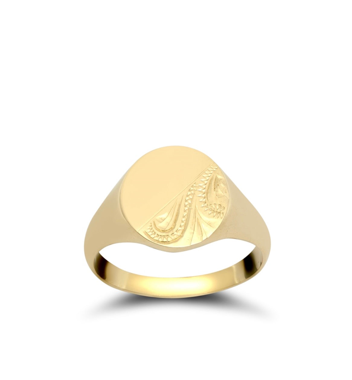 9ct Yellow Gold Engraved Oval Signet Ring