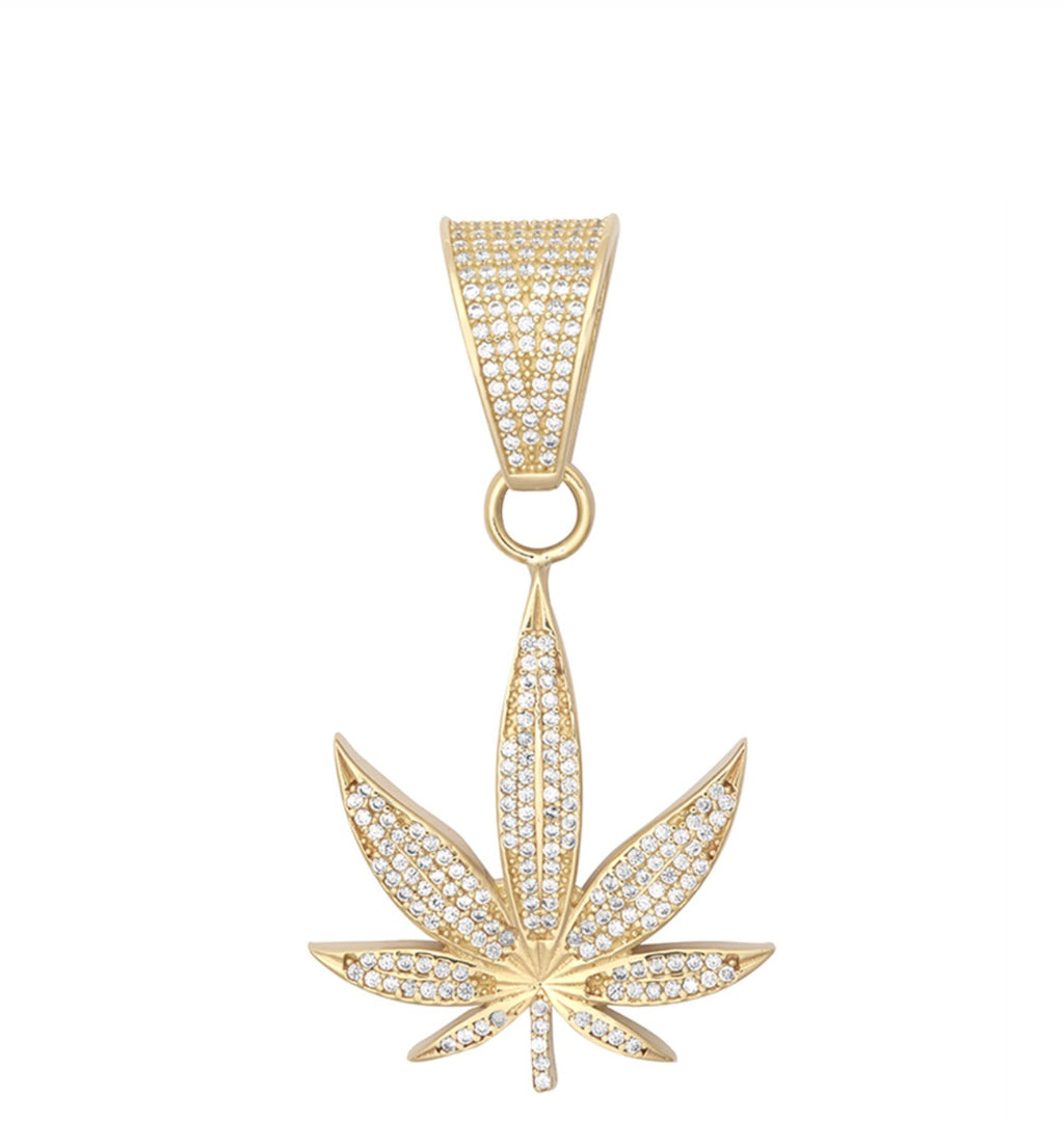 9ct Gold CZ Leaf Necklace with 18ct Diamond Cut Curb Chain