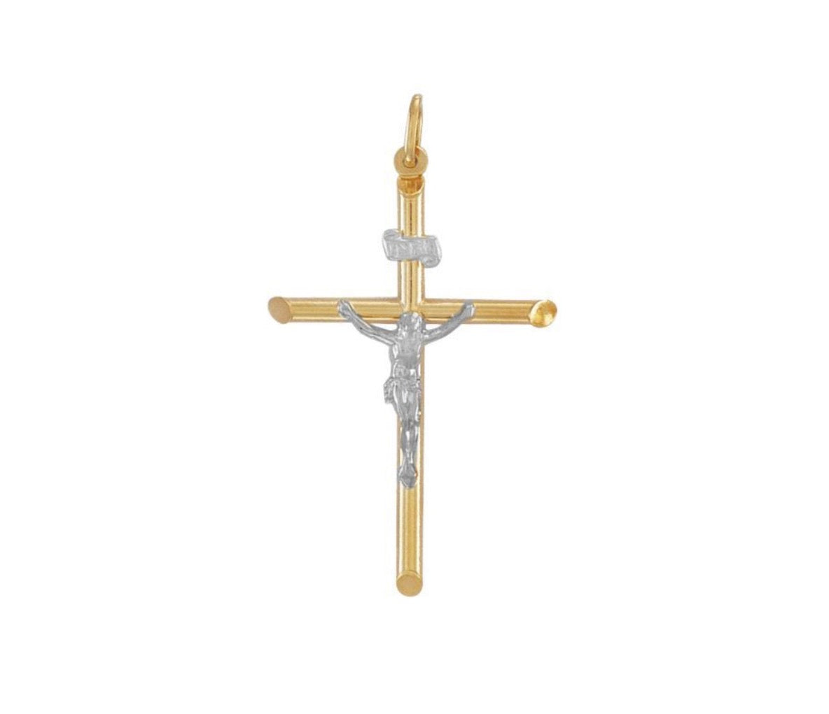 9ct Yellow & White Gold Crucifix Pendant with 9ct Spiga Chain