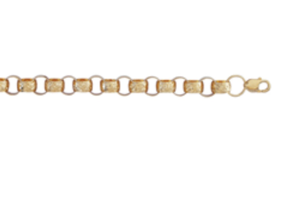 9ct Yellow Gold Engraved & Plain Belcher Bracelet – 13mm