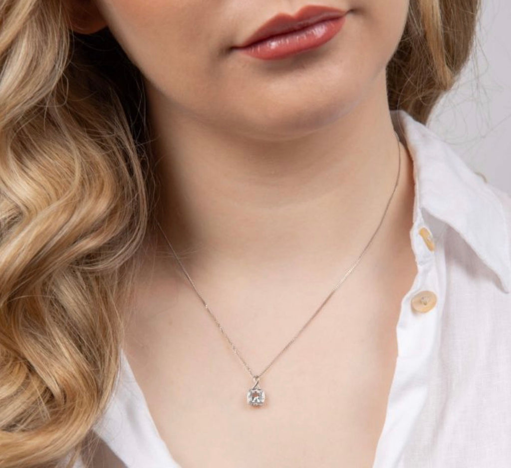 9ct White Gold Aquamarine & Diamond Twist Pendant with Diamond-Cut Curb Chain