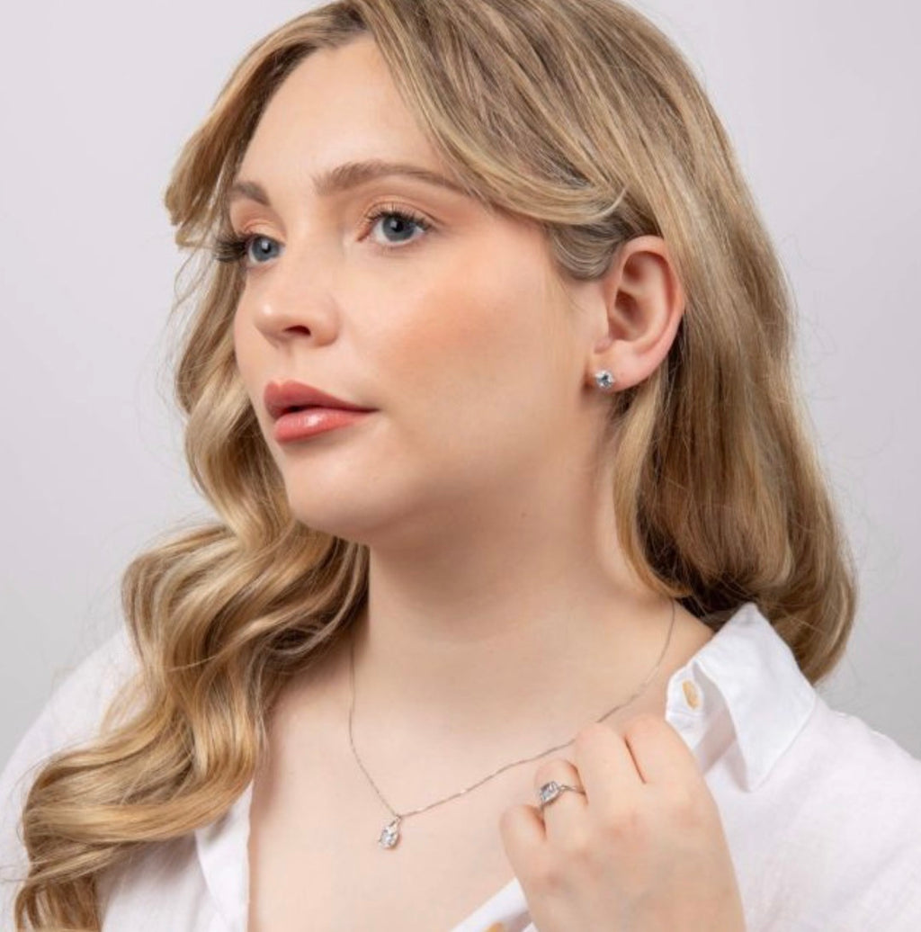 9ct White Gold Aquamarine & Diamond Twist Pendant with Diamond-Cut Curb Chain