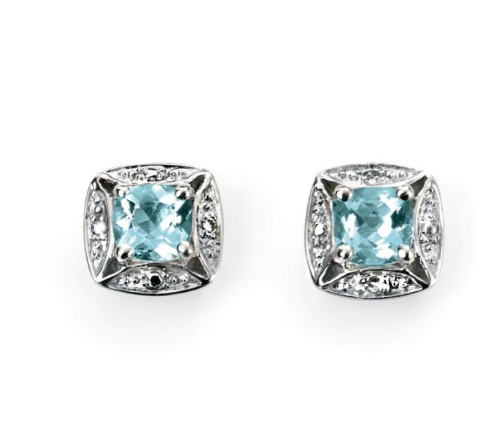 9ct White Gold Aquamarine & Diamond Stud Earrings
