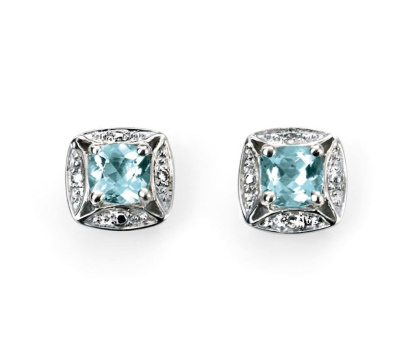 9ct White Gold Aquamarine & Diamond Stud Earrings