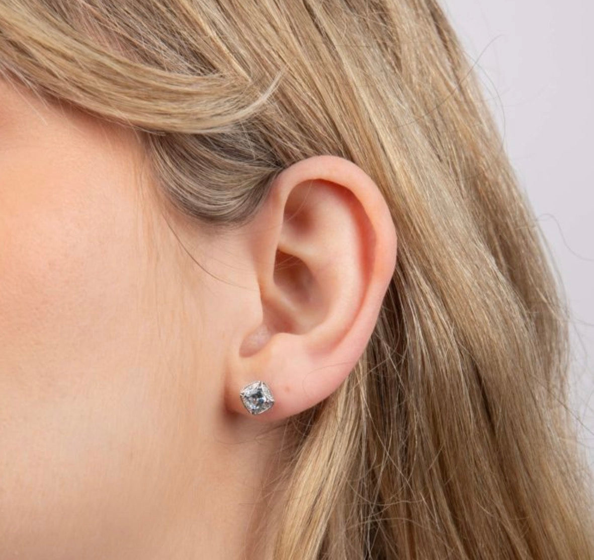 9ct White Gold Aquamarine & Diamond Stud Earrings