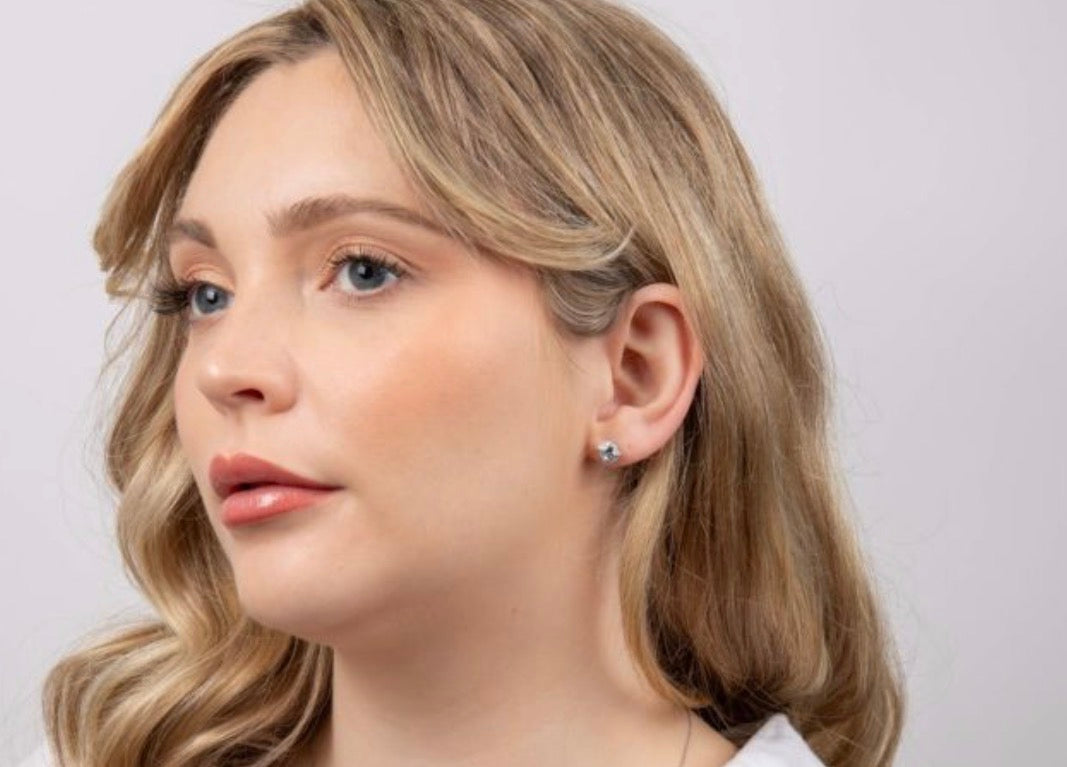 9ct White Gold Aquamarine & Diamond Stud Earrings