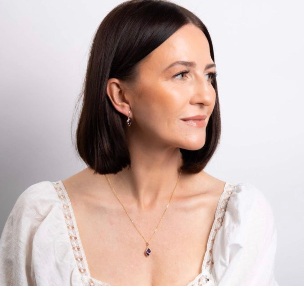 9ct Yellow Gold Flame Cut Amethyst Pendant Necklace