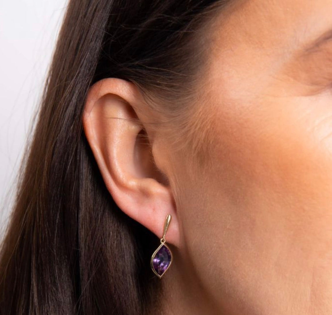 9ct Yellow Gold Flame Cut Amethyst Drop Earrings