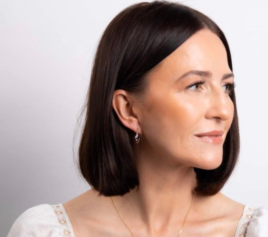 9ct Yellow Gold Flame Cut Amethyst Drop Earrings