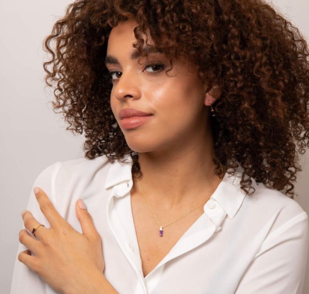 9ct Yellow Gold Elongated Amethyst Pendant Necklace