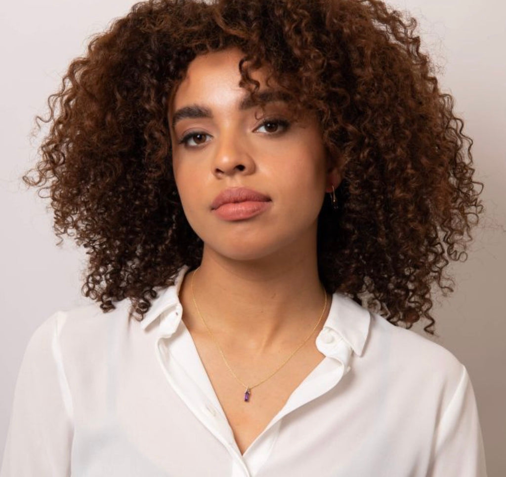 9ct Yellow Gold Elongated Amethyst Pendant Necklace