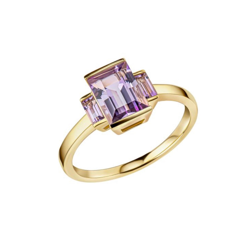 9ct Yellow Gold Trilogy Rose de France Amethyst Ring
