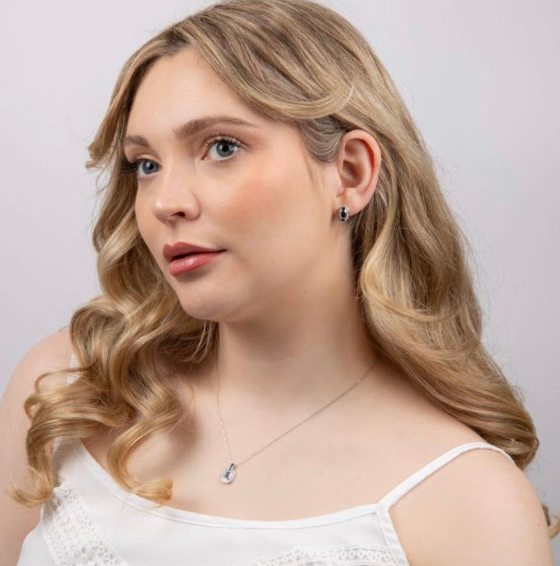 9ct White Gold Sapphire & Diamond Channel Necklace