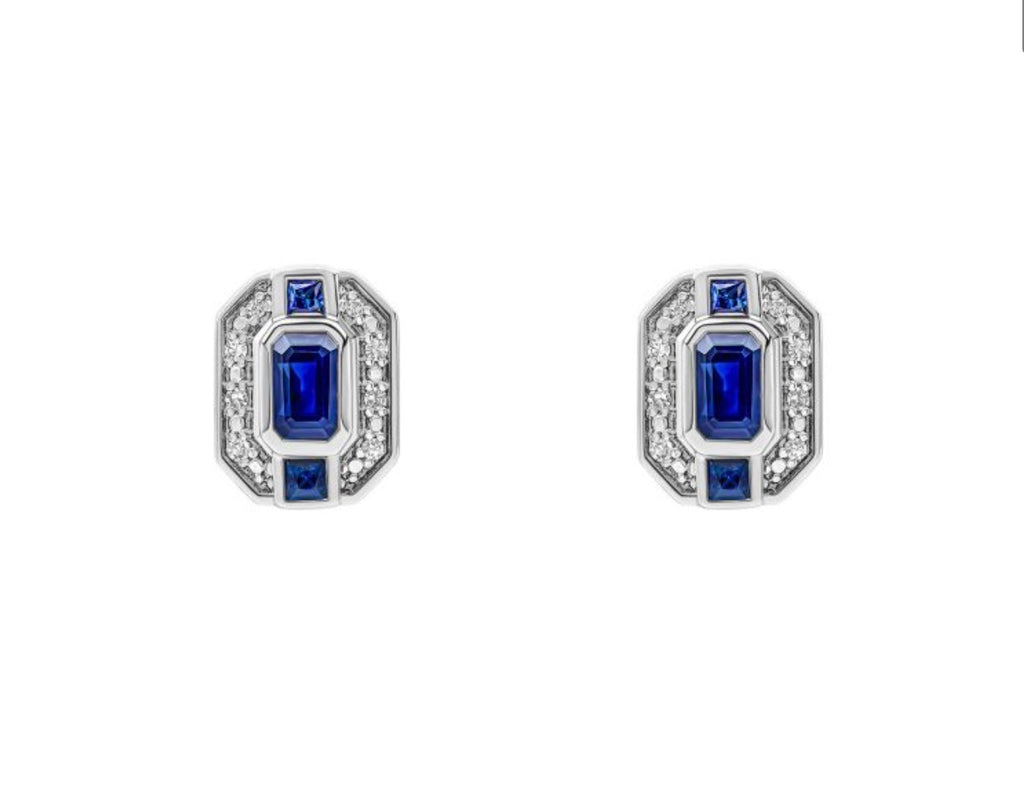9ct White Gold Sapphire & Diamond Channel Stud Earrings