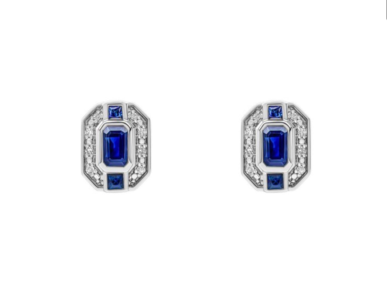 9ct White Gold Sapphire & Diamond Channel Stud Earrings